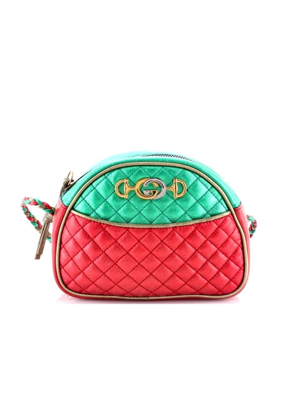 Authentic GUCCI GG Zumi Quilted Metallic Leather Trapuntata Crossbody Bag Purse